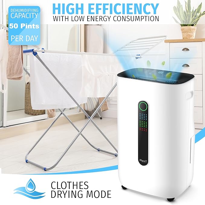 Nyxi 4, 500 Sqft / 50 Pints Compressor Dehumidifier, Smart Digital Humidity - Image 2