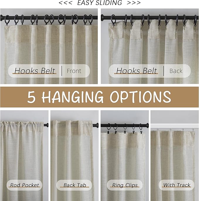 94 Inch Length Curtains Burlap Linen Back Tab Hook Belt Loops Privacy Semi - Image 3