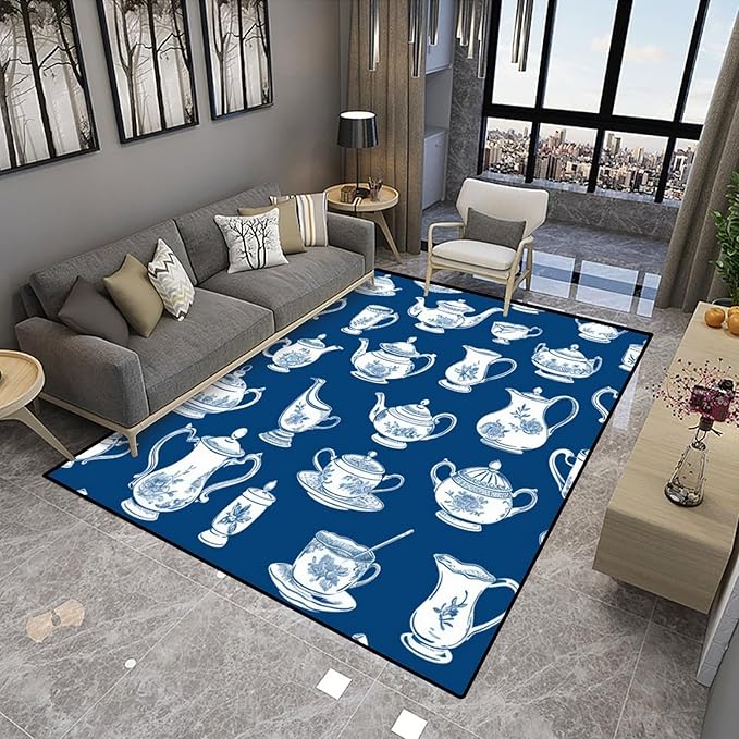 Broadloom - Cups and Teapots Pattern Printing Lightweight Area Rugs Fade - Image 4