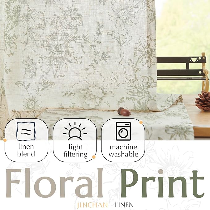 jinchan Linen Floral Curtains 84 Inch Length - Image 4