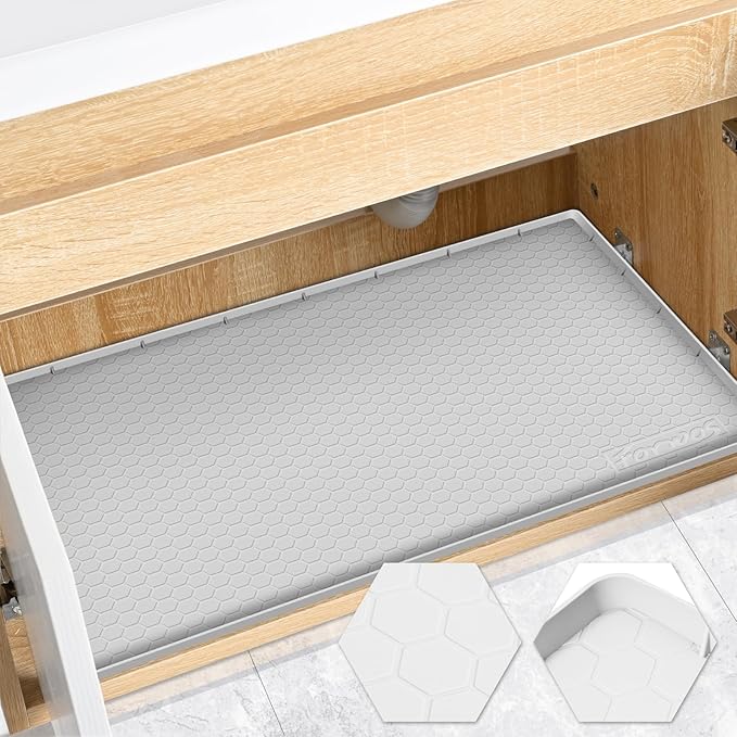 Waterproof Under Sink Mat 22" x 19", Silicone Cabinet Liner, Rubber Protector by FORWOS