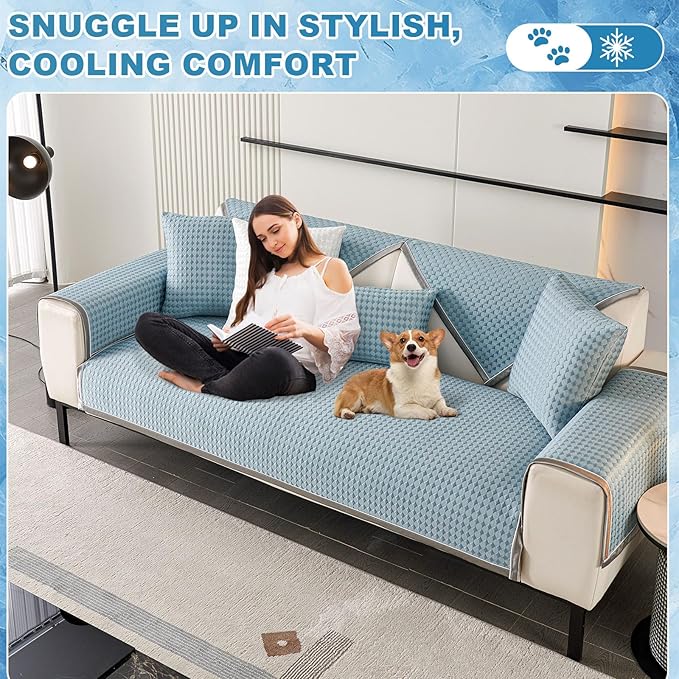 OTOB Cooling Dog Couch Cover Ice Silk Fiber, Washable & Non Slip Sofa - Image 7