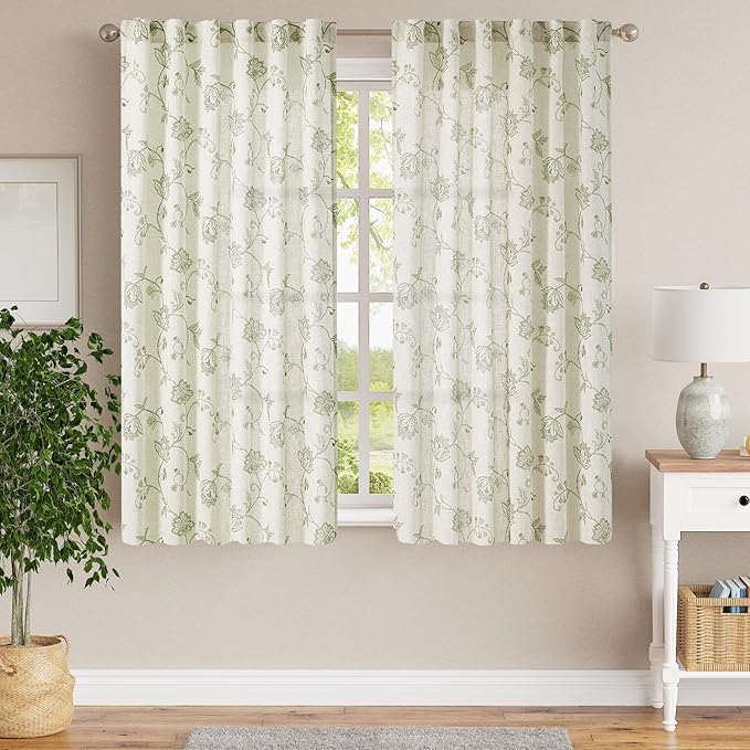jinchan Linen Curtains Floral Curtains 63 Inch Length - Image 2
