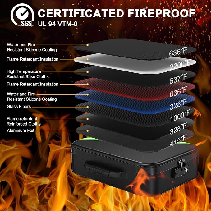 Noiposi 5200℉ Fireproof Document Box, 16.1x 11.4x4.3 Inch Waterproof and - Image 2