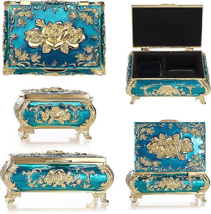 Hipiwe Vintage Metal Jewelry Box Small Treasure Chest Case Trinket Organizer - Image 9