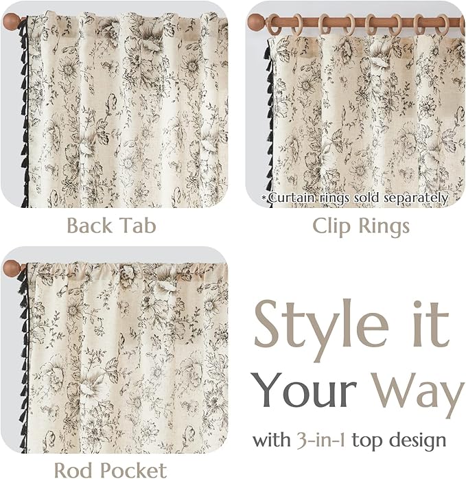 JINCHAN Linen Blend Floral Curtains - Image 7