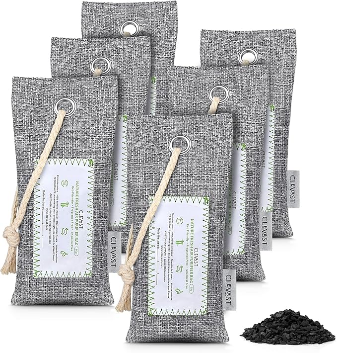 CLEVAST 6 Pack Charcoal Air Purifying Bags, Activated Bamboo Natural Fresh Odor by CLEVAST