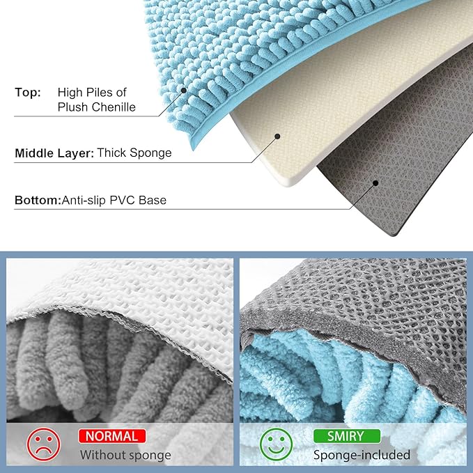 Smiry Luxury Chenille Bathroom Rugs 30x20, Extra Soft and Absorbent Shaggy Bath - Image 5