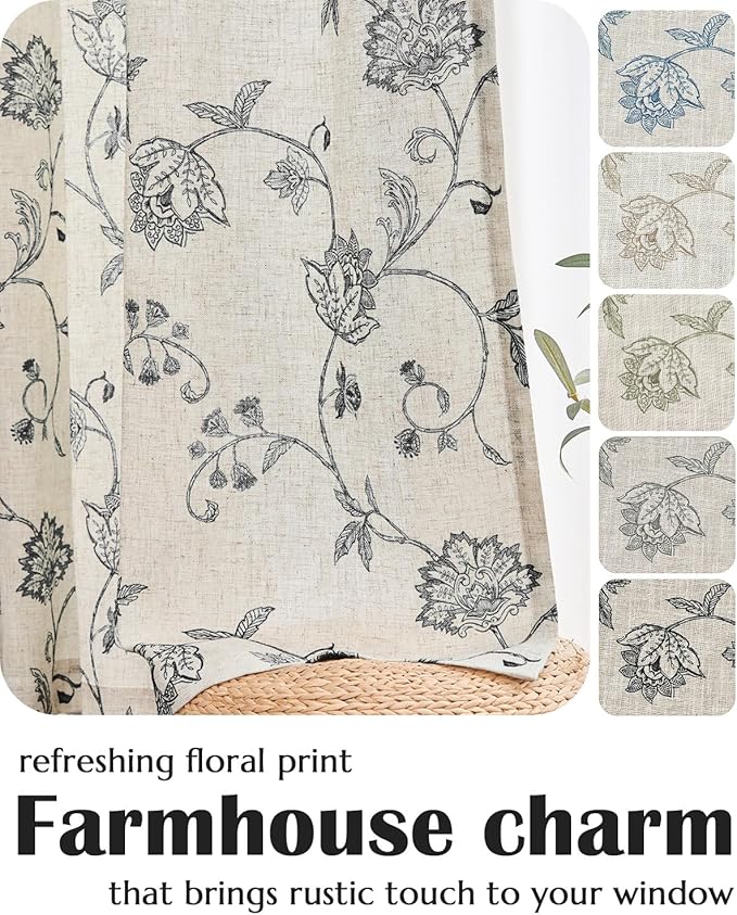 jinchan Linen Curtains Floral Curtain 84 Inch Length - Image 6