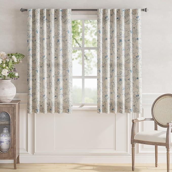 jinchan Floral Linen Curtains for Living Room 63 Inch Length Blue Flower - Image 2