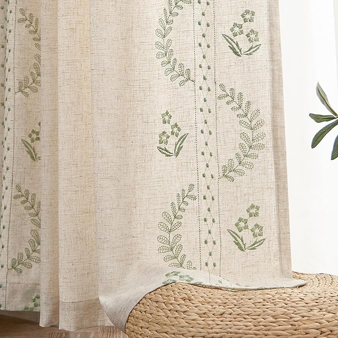jinchan Belrose Linen Curtains for Bedroom Floral Curtains 63 Inch Length Linen - Image 9