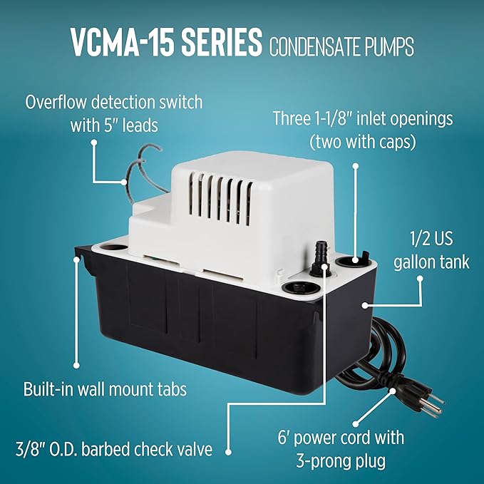 Little Giant VCMA-15ULST 115 Volt, 65 GPH, 1/50 HP Automatic Condensate Removal - Image 3