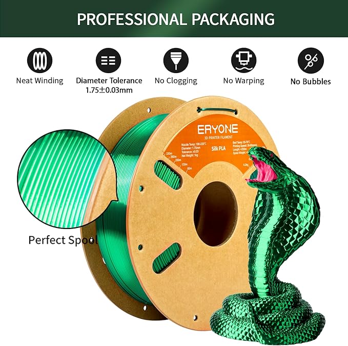 ERYONE Silk PLA Filament for 3D Printer, 1.75mm +/- 0.03mm, Silk Christmas Green - Image 4