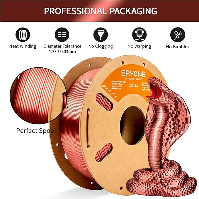 ERYONE Silk PLA Filament for 3D Printer, 1.75mm +/- 0.03mm, Silk Copper - Image 4