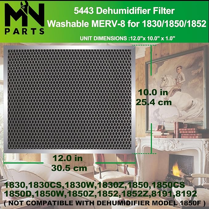 5443 Dehumidifier Filter 10"x12"x1" MERV 8 Washable Compatible - Image 2