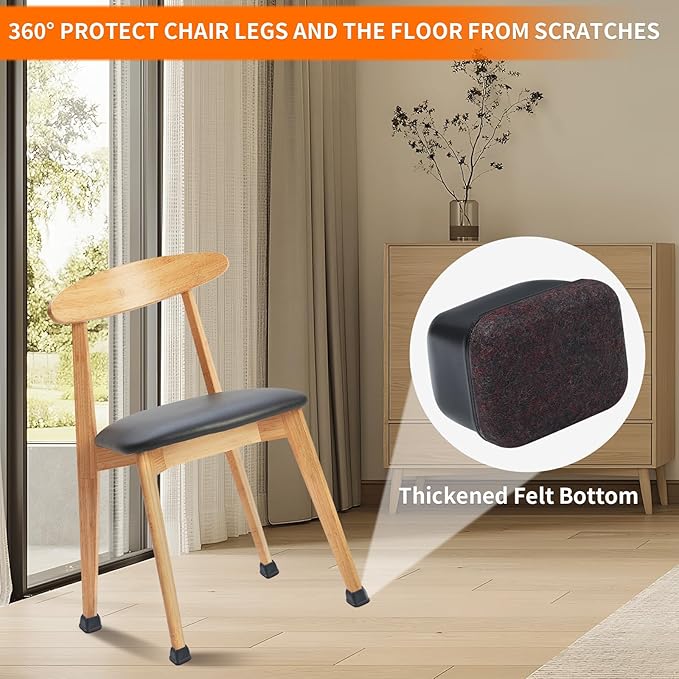 Ezprotekt 24 Pcs Rectangle Black Silicone Chair Leg Floor Protectors Caps - Image 4