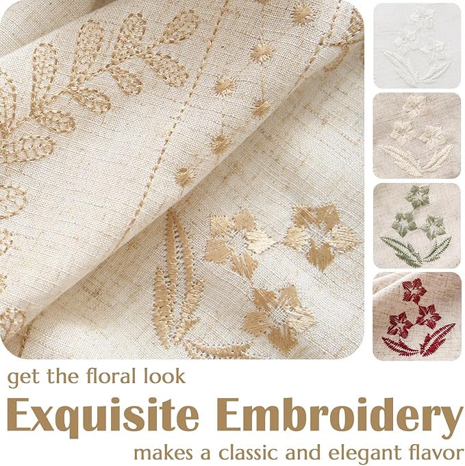 jinchan Belrose Linen Curtains for Bedroom Floral Curtains 90 Inch Length Linen - Image 7