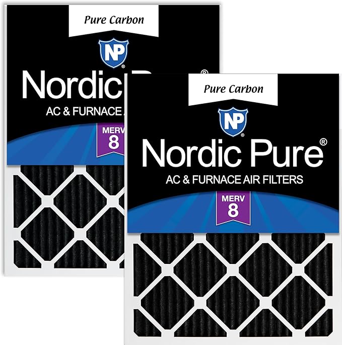 Nordic Pure 12x12x1 Pleated MERV 8 Pure Carbon Air Filters 2 Pack | Actual by NordicPure