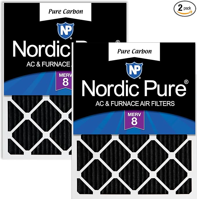 Nordic Pure 18x25x1 Pleated MERV 8 Pure Carbon Air Filters 2 Pack | Actual by NordicPure