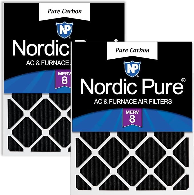 Nordic Pure 20x20x1 Pleated MERV 8 Pure Carbon Air Filters 2 Pack | Actual by NordicPure