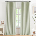 Kayne Studio Soft Green Pinch Pleated Full Blackout Curtains Linen Blend Room by KayneStudio