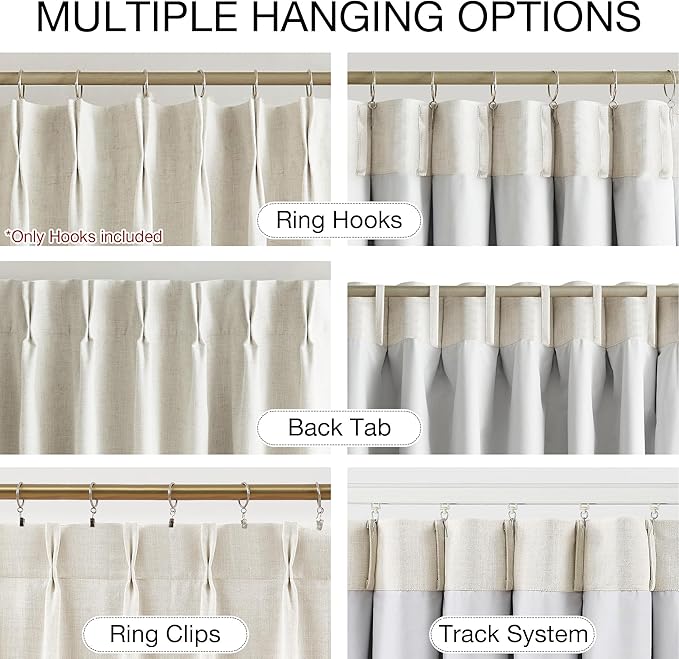 Kayne Studio Natural Pinch Pleated Full Blackout Curtains 90 Inch, Linen Blend - Image 3