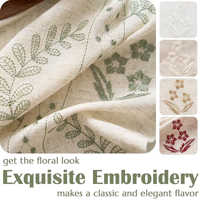 jinchan Belrose Linen Curtains for Bedroom Floral Curtains 96 Inch Length Linen - Image 7