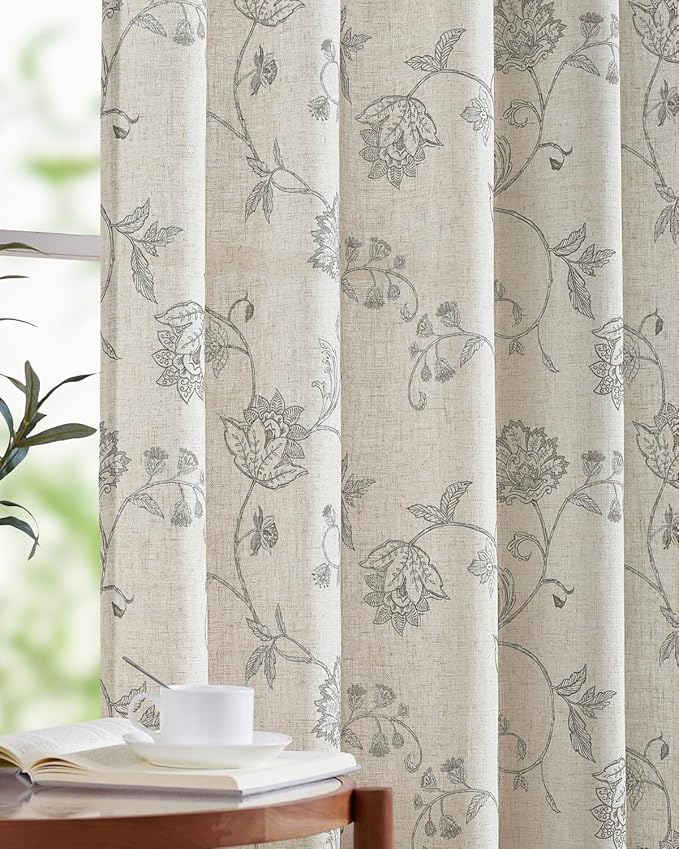 jinchan Linen Curtains Floral Curtains 63 Inch Length by JINCHAN