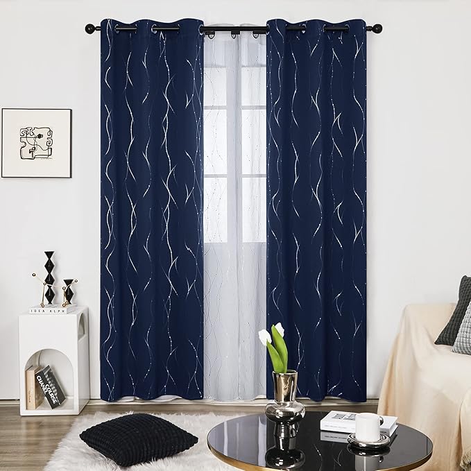 Deconovo Navy Blue Curtains, 42 x 95 Inch, Thermal Insulated Soundproof Privacy - Image 2