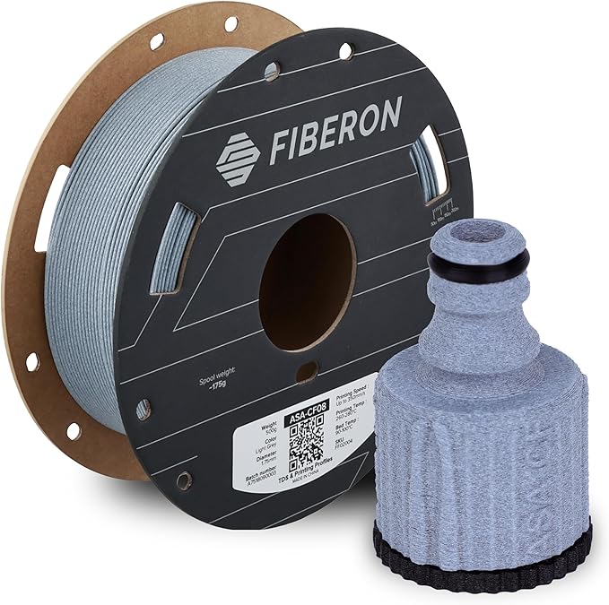 Polymaker Fiberon ASA-CF08 Light Grey Carbon Fiber 3D Printing Filament 1.75mm by Polymaker