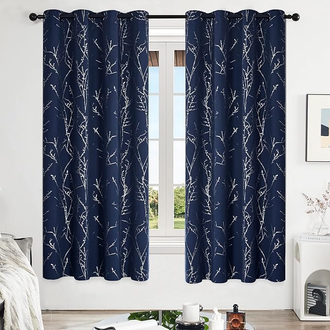 Deconovo Blackout Curtains, Thermal Insulated Soundproof Drapes, Branch Silver - Image 2