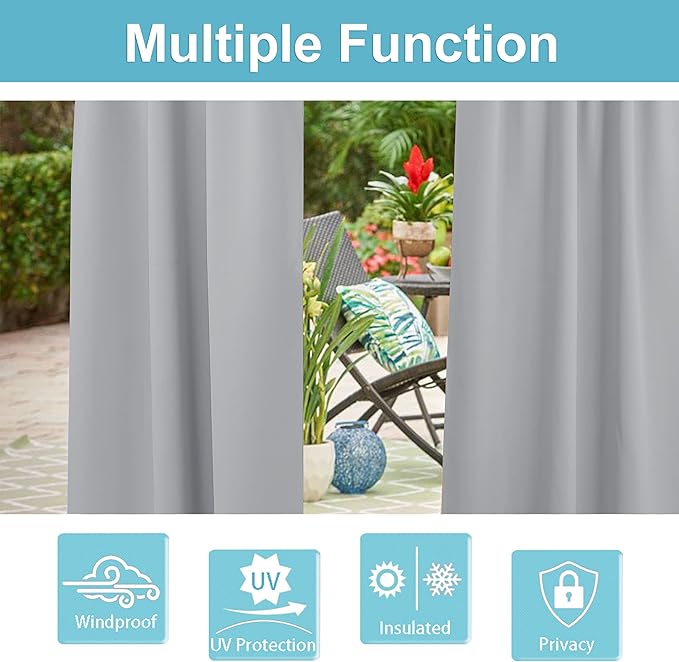 RYB HOME Outdoor Curtains 95 inches Long, Waterproof Blackout 100% Privacy - Image 7