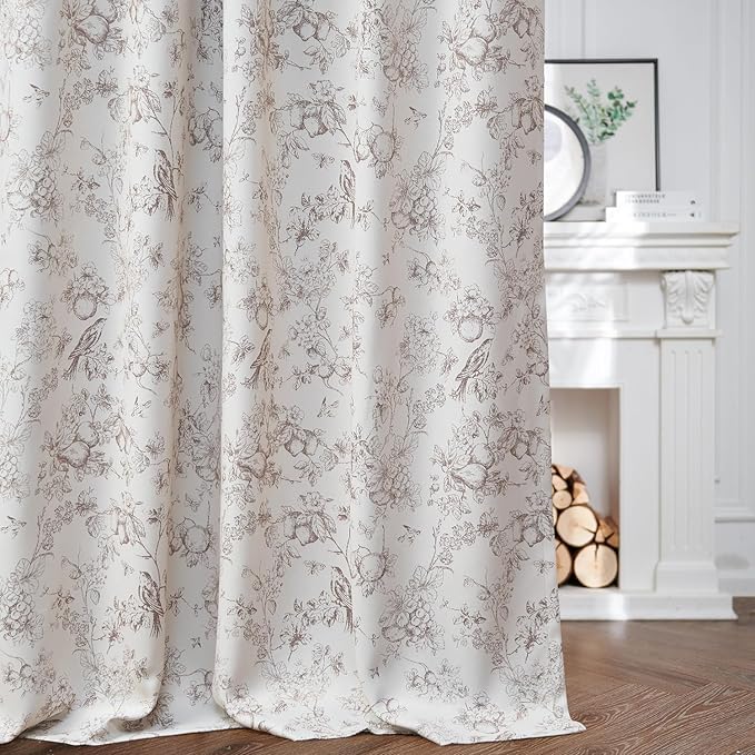 jinchan Pinch Pleated 95% Blackout Floral Curtains, Taupe 84 Inch, Room - Image 7