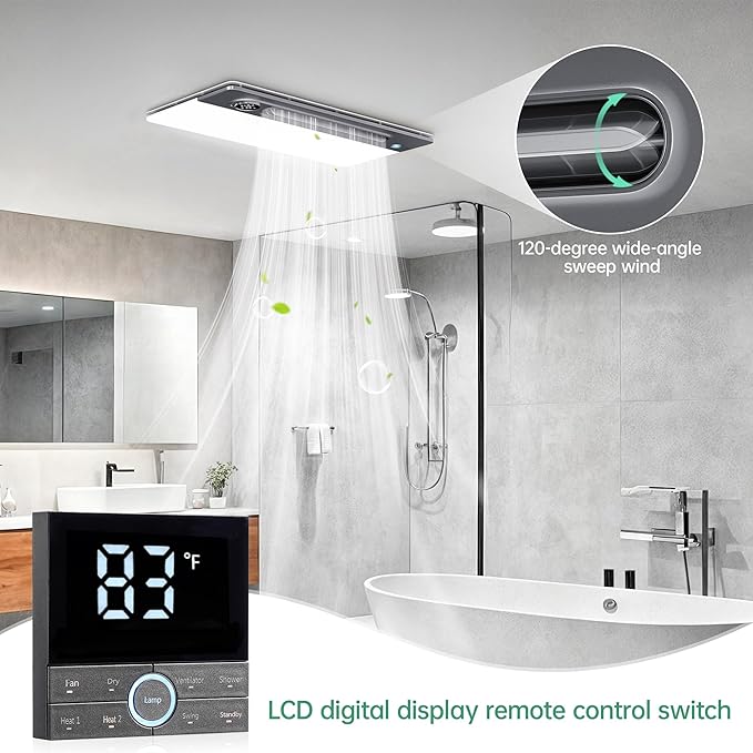 Bathroom Fan with Light and 1900W Heater, 180 CFM Ventilation, Remote Control - Image 8