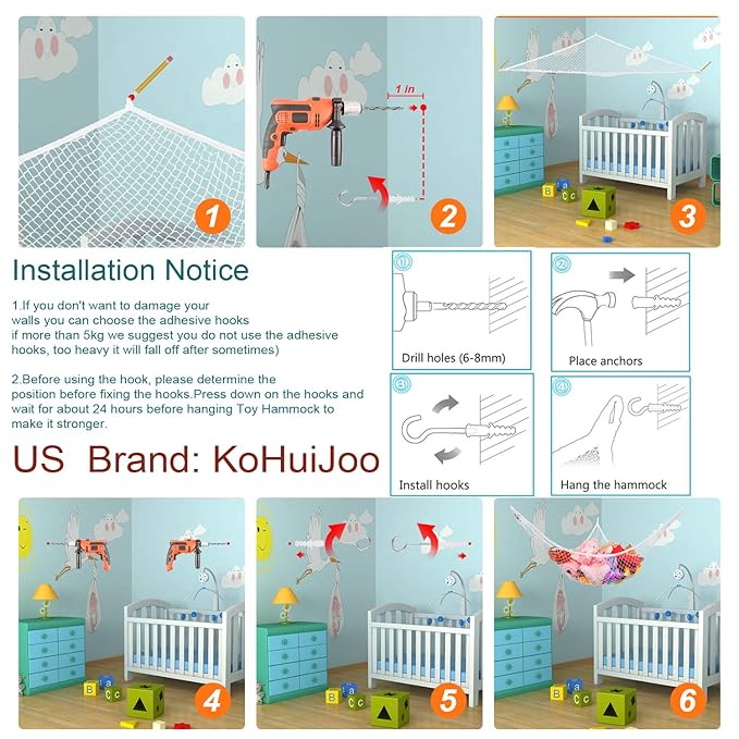 Toy Hammock, Stuffed Animals Hammock, Jumbo Toy Storage Net 83" Wall Sling - Image 5