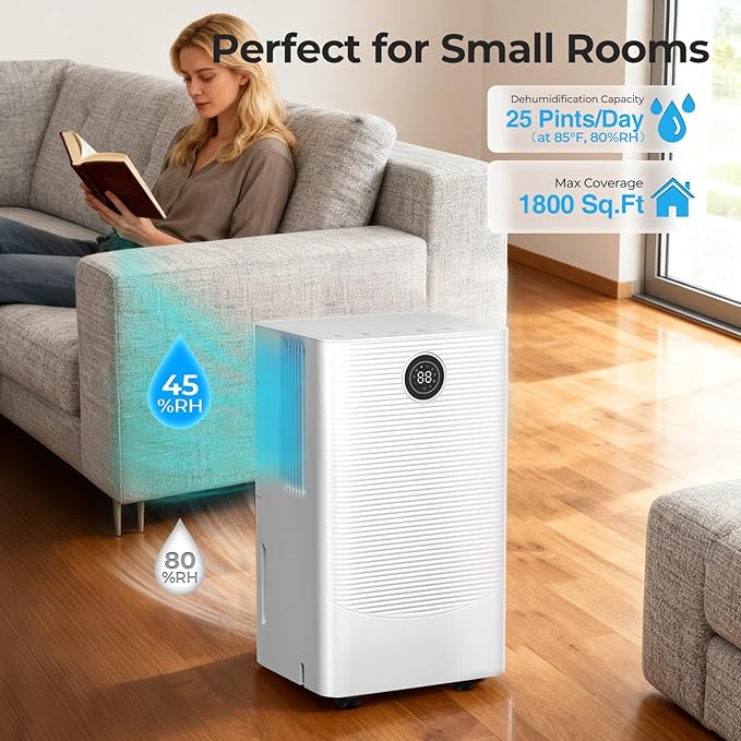 25 Pint Dehumidifier for Bedroom Bathroom Basement, 38dB Quiet, Precise - Image 2