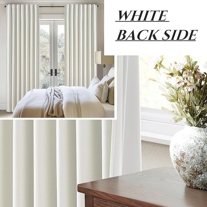 Beige White Linen Curtains 92 Inches Long 2 Panels Set, Modern Neutral Nursery - Image 7