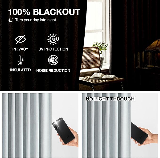 Kayne Studio Blue Fog Pinch Pleated Full Blackout Curtains 90 Inch, Linen Blend - Image 4