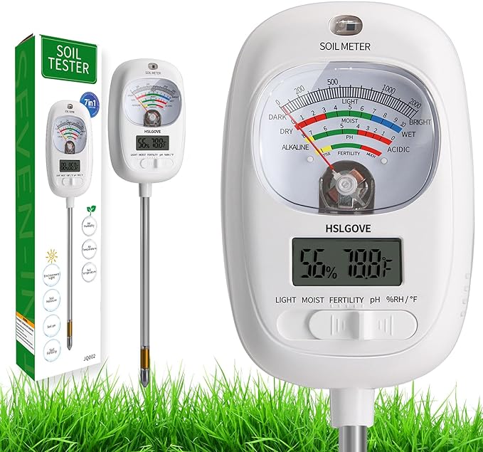 HSLGOVE Soil Test Kit, 7-in-One Soil Moisture Meter/Soil PH Meter/Fertility by HSLGOVE