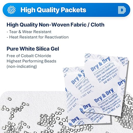 Dry & Dry 10 Gram Silica Gel Packets Desiccants Silica Gel Packs - Image 2