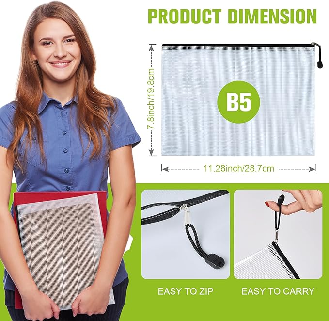 Mesh Zipper Pouch, B5 Size Tear-Resistant Document Pouch, Extra Large Zip File - Image 2