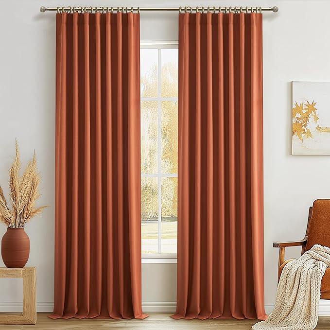 Fall Burnt Orange Curtains Blackout 96 Inches Long 2 Panels Set, Terracotta by QJMYDECO