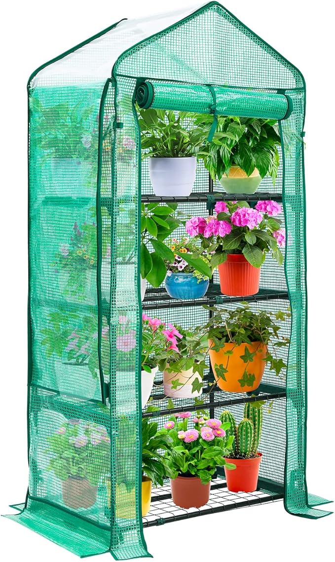 Mini Greenhouse with Screen Roof, Ohuhu Upgraded Portable 4 Tier Small by Ohuhu