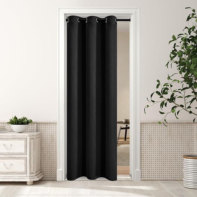 MYSKY HOME Solid Black Door Curtain Blackout Colset Curtains by MYSKYHOME