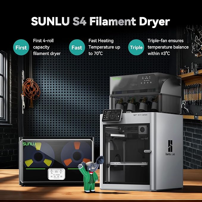 SUNLU Official Filament Dryer S4, 4 Spools Capacity, Efficient Heating to 70℃ - Image 7