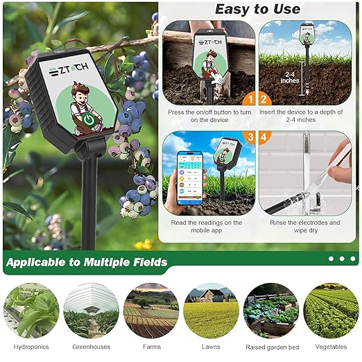 Bluetooth Soil pH EC Tester, Smart Plant pH Fertility Meter, 8 in 1 pH EC - Image 6