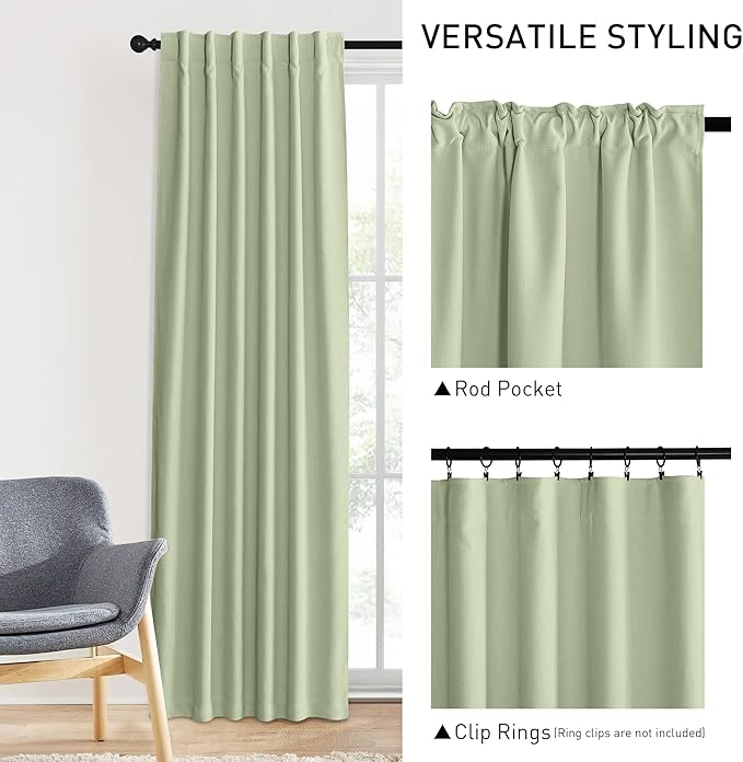 NICETOWN Coconut Green 100% Blackout Chenille Curtains - Image 4