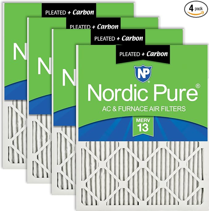 Nordic Pure 12x12x1 Pleated Pleated MERV 13 Plus Carbon Air Filters 4 Pack | by NordicPure