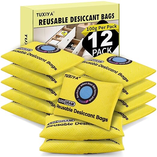 12Pack Rechargeable Silica Gel Desiccant Packets, Color Indicating Desiccant by Unknown