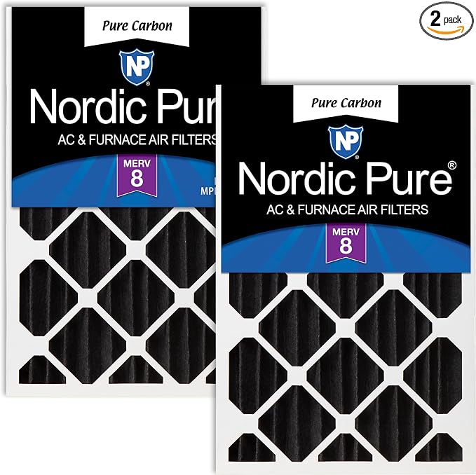 Nordic Pure 16x24x4 Pleated MERV 8 Pure Carbon Air Filters 2 Pack | Actual by NordicPure
